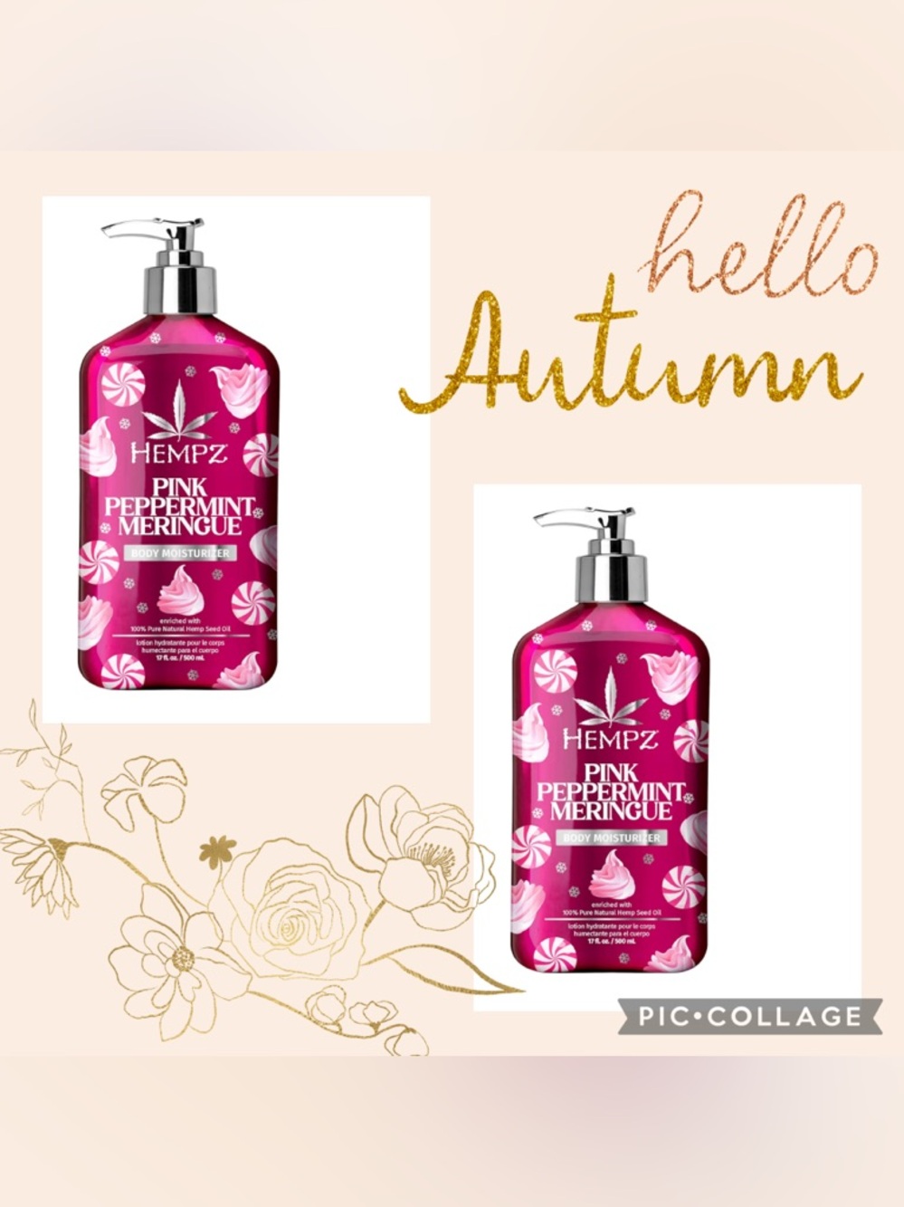 Hempz NEW Pink Peppermint Meringue Body Moisturizer 17 oz. Large bottle X 2